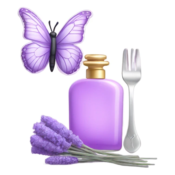  pastel violet butterfly resting on an elegant lavender perfume bottle with fork pink details. sticker