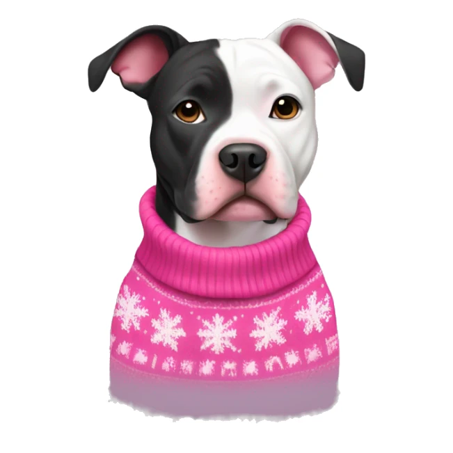 Black and white pitbull with pink Christmas sweater sticker
