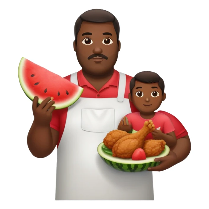 Big black man holding fried chicken and watermelon sticker