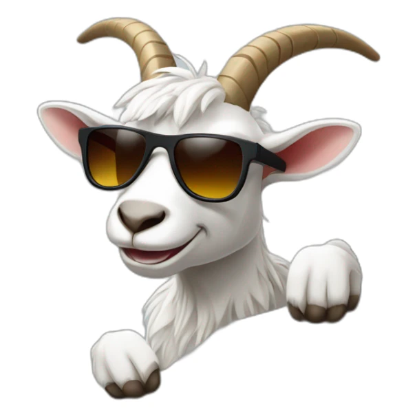 cool goat with sunglasses climbing on gray rock sticker