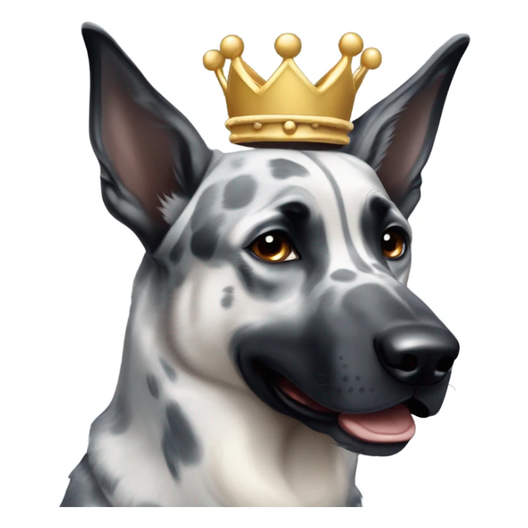 A smiling malinois dark blue merle without red color with a crown on his head sticker