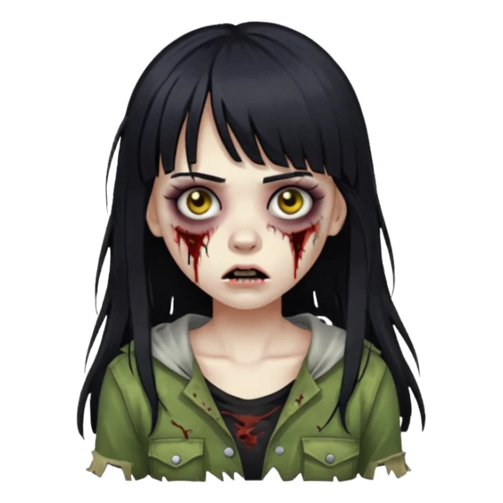 girl zombie with black long hair whit bangs sticker