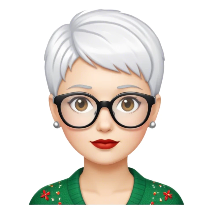 White woman with short pixie white hair xmas glasses sticker