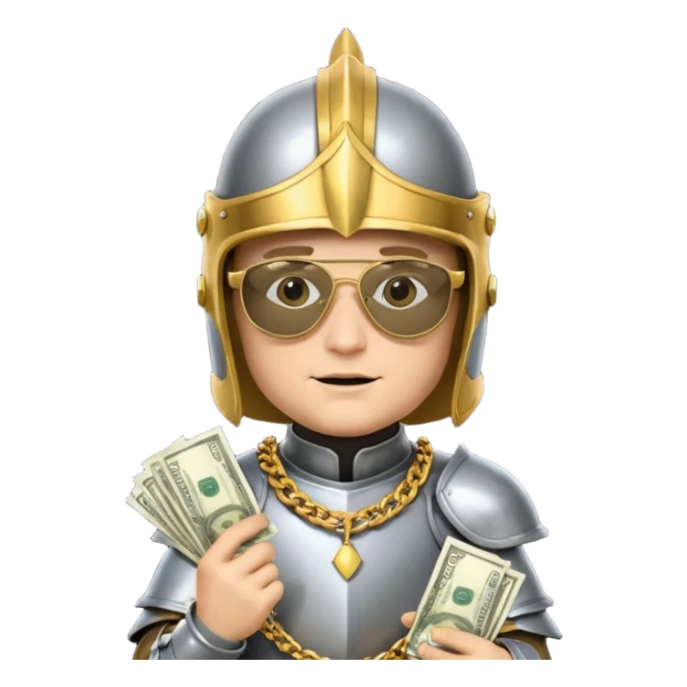 Knight with helmet gold chain dark glasses money sticker