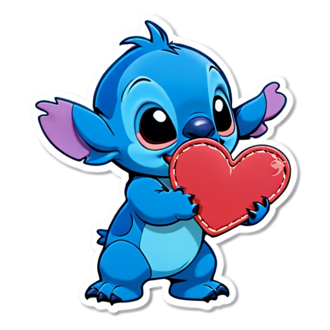 Stitch giving a kiss with a heart sticker