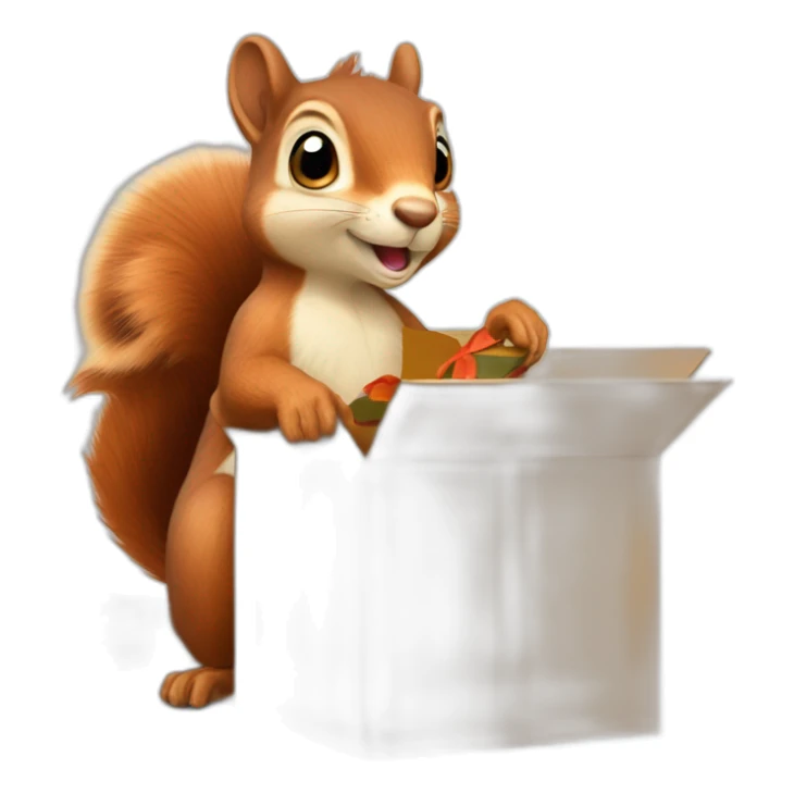 a squirrel holds a box with a ribbon in its paws sticker