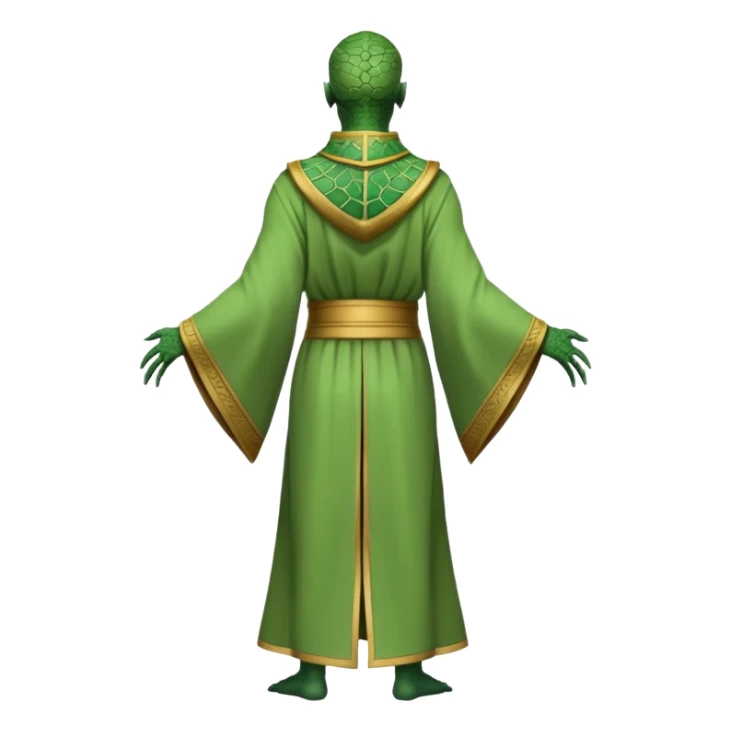 full body reptilian humanoid in ancient outfit, back view, simple design sticker