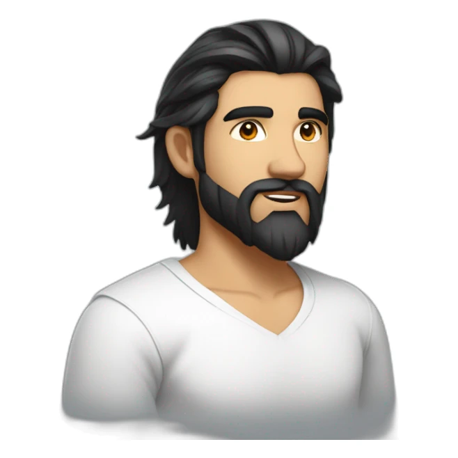 white skin indian in plain white shirt with sleeve up and nice medium length black hair and beard profile image sticker