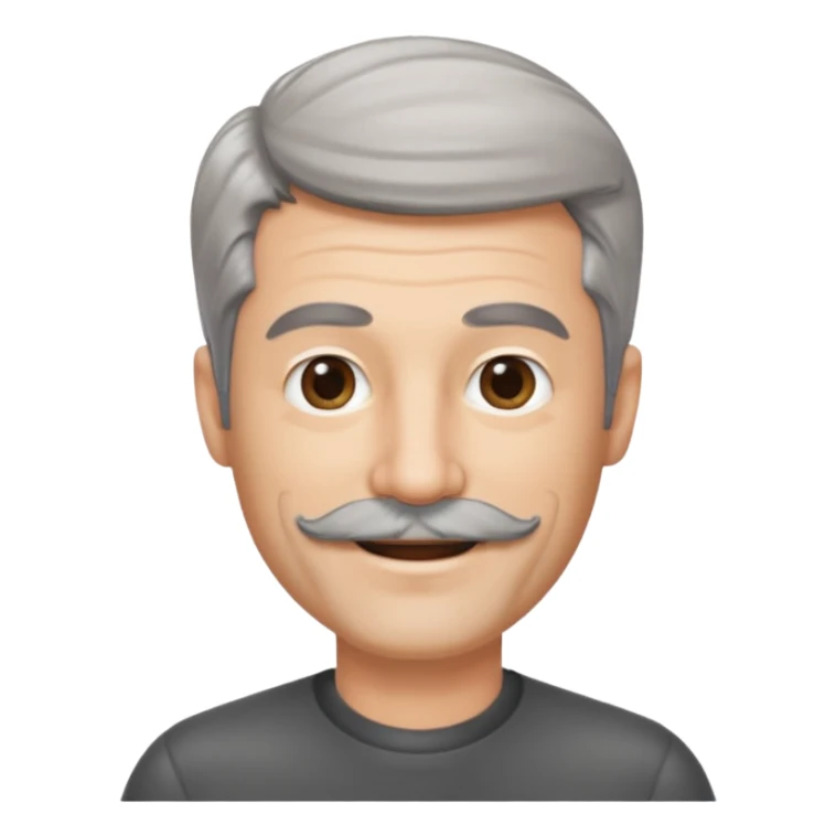 50 yr old man salt and pepper hair, side swept part, short beard and moustach sticker