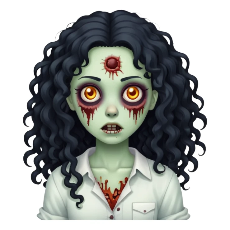 Zombie girl with long black curly hair sticker