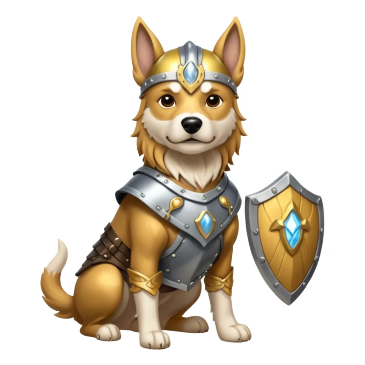 valorous Viking dog in Valhalla, detailed armor, heroic pose, glowing sky sticker