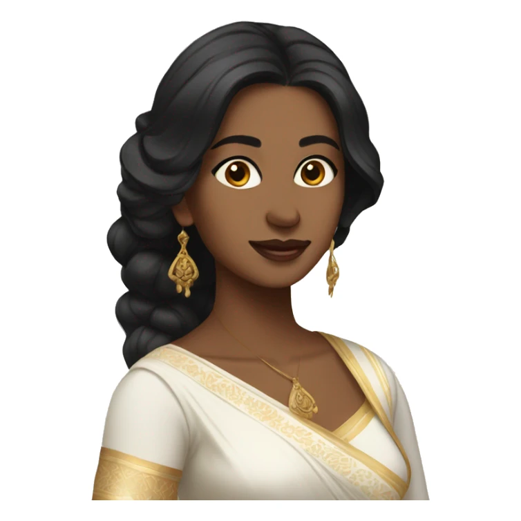 Light brown skin ;Black long hair wearing white saree sticker