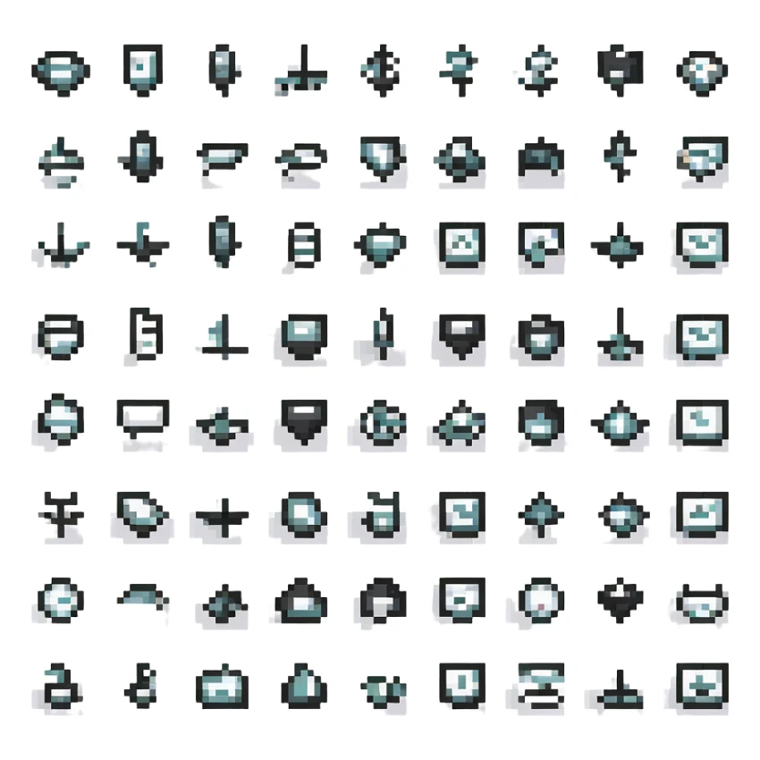 square minimal icons, space semiotic, black print on white background, square outline icons, minimalist symbols, transportation, economy, engineering, industry. Designed for signage.  sticker