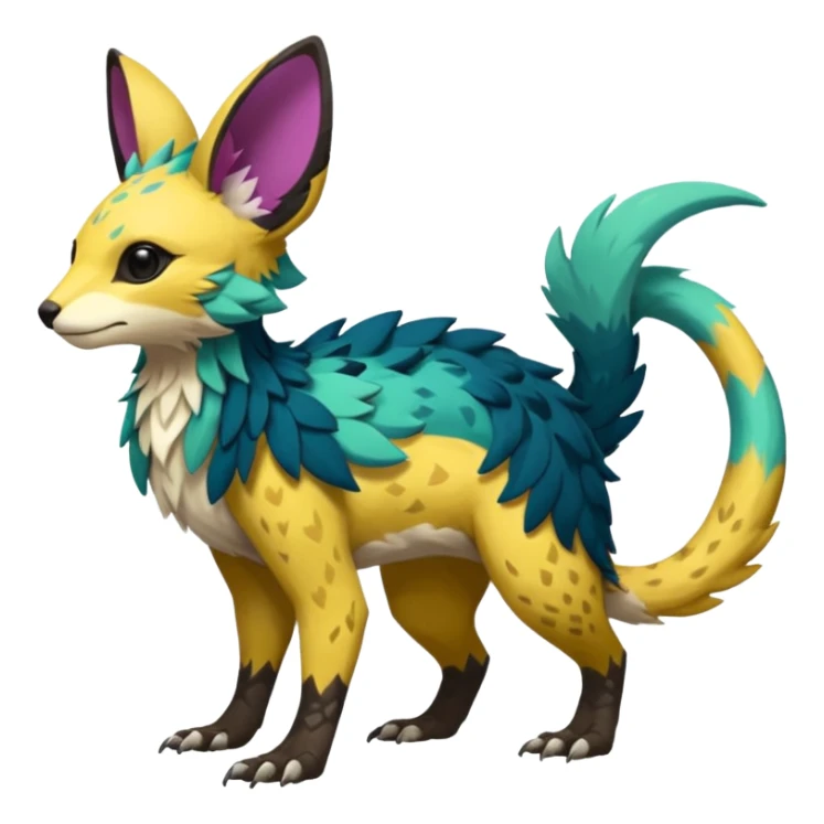 Rare realistic exotic edgy epic pretty beautiful handsome gorgeous aesthetic colorful vibrant Vernid-Trico-species-Fakemon-creature by LiLaiRa, random markings, tufted ears, full body sticker