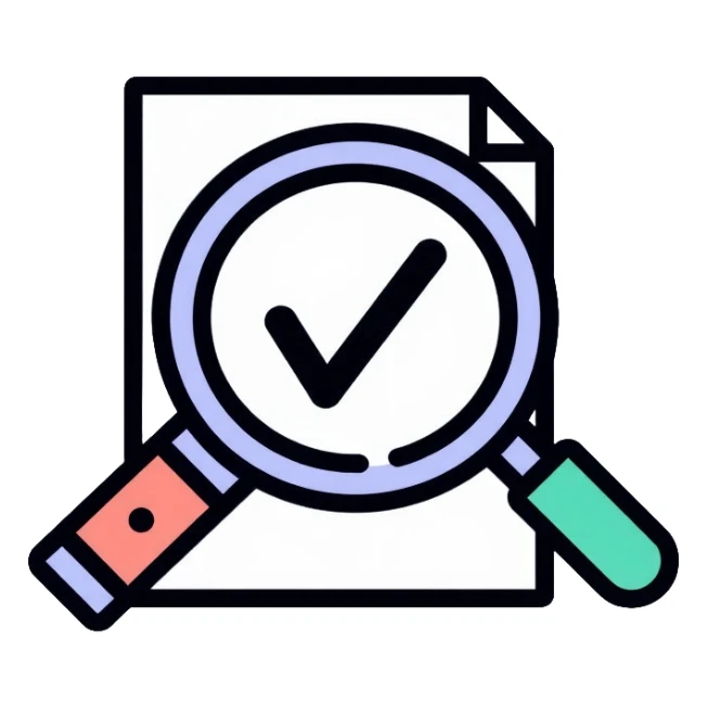 Quality Assurance logo with checkmark and magnifying glass sticker