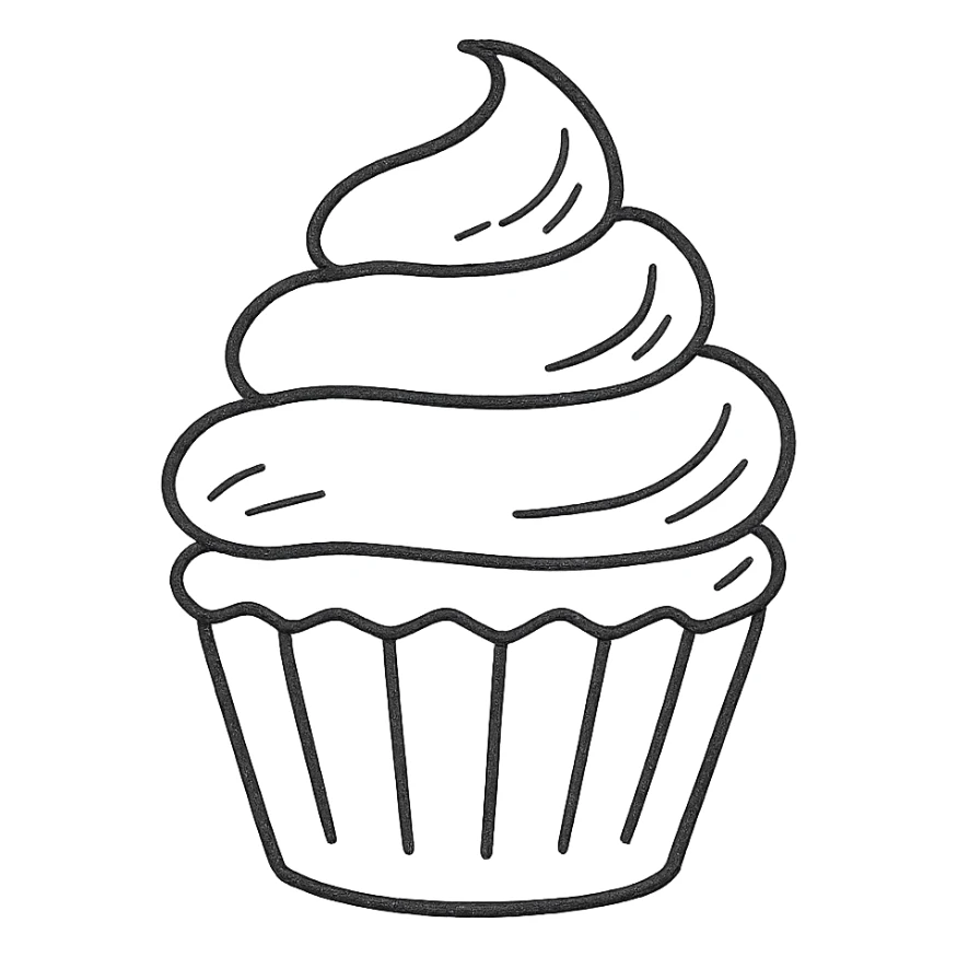 A cupcake with pink icing, hand drawn style sticker