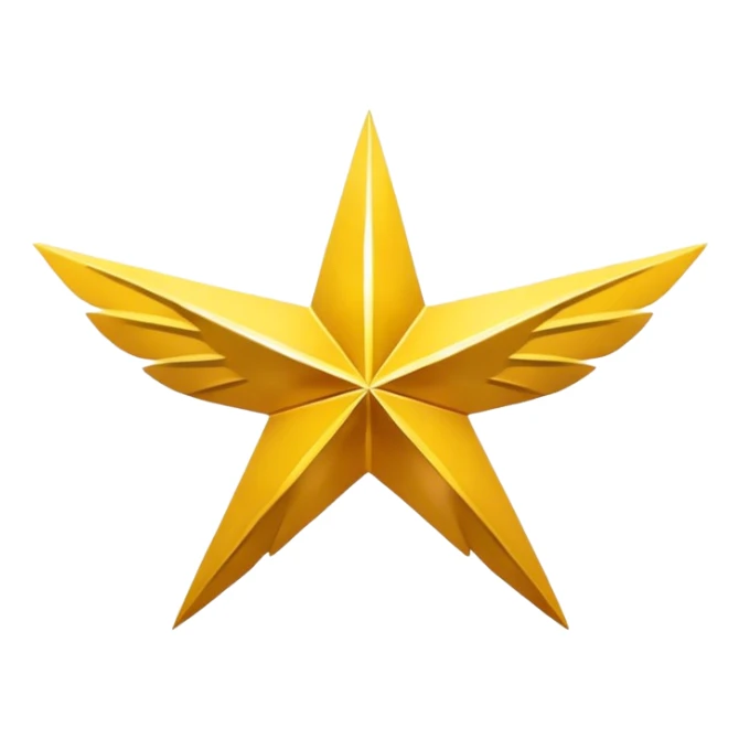 An eight-pointed star with wide wings, colored yellow, featuring a simple mountain silhouette in the center sticker