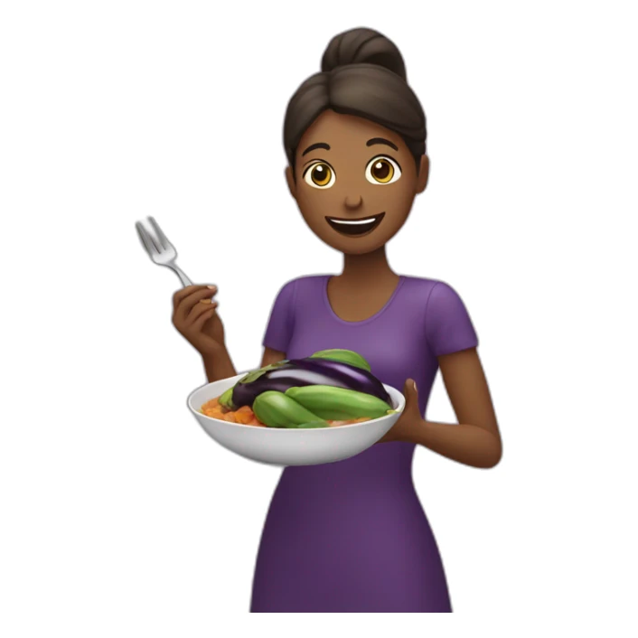 Woman eating an eggplant sticker