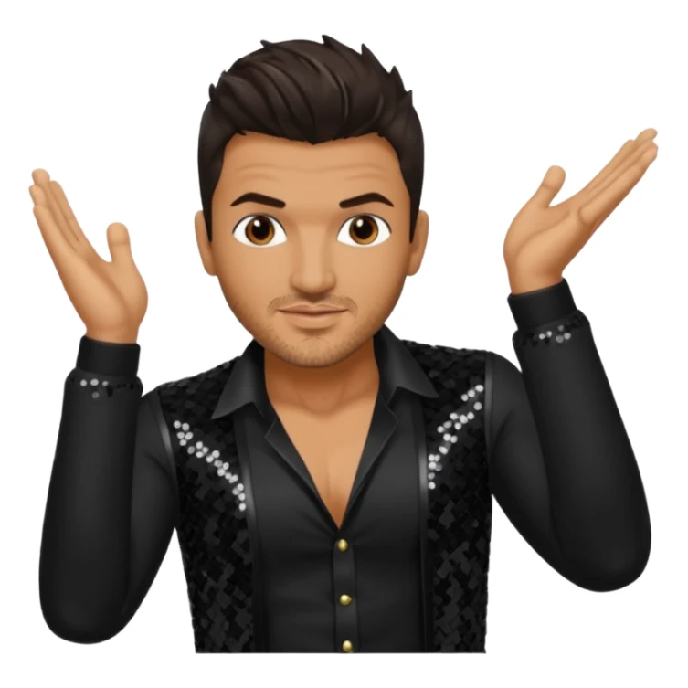 Peter Andre with dark brown hair, black sequin outfit sticker