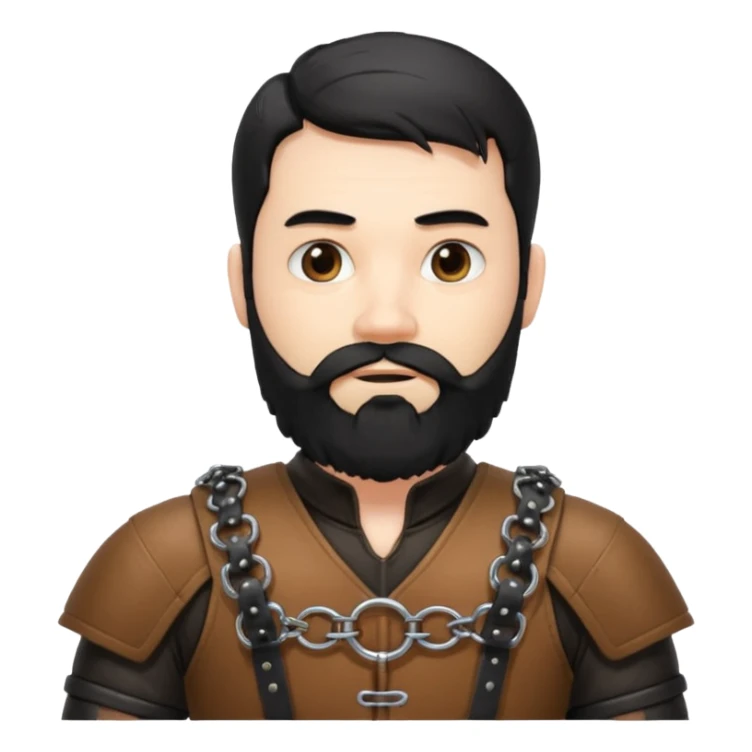 A large, bearded college professor with black hair in bondage gear sticker