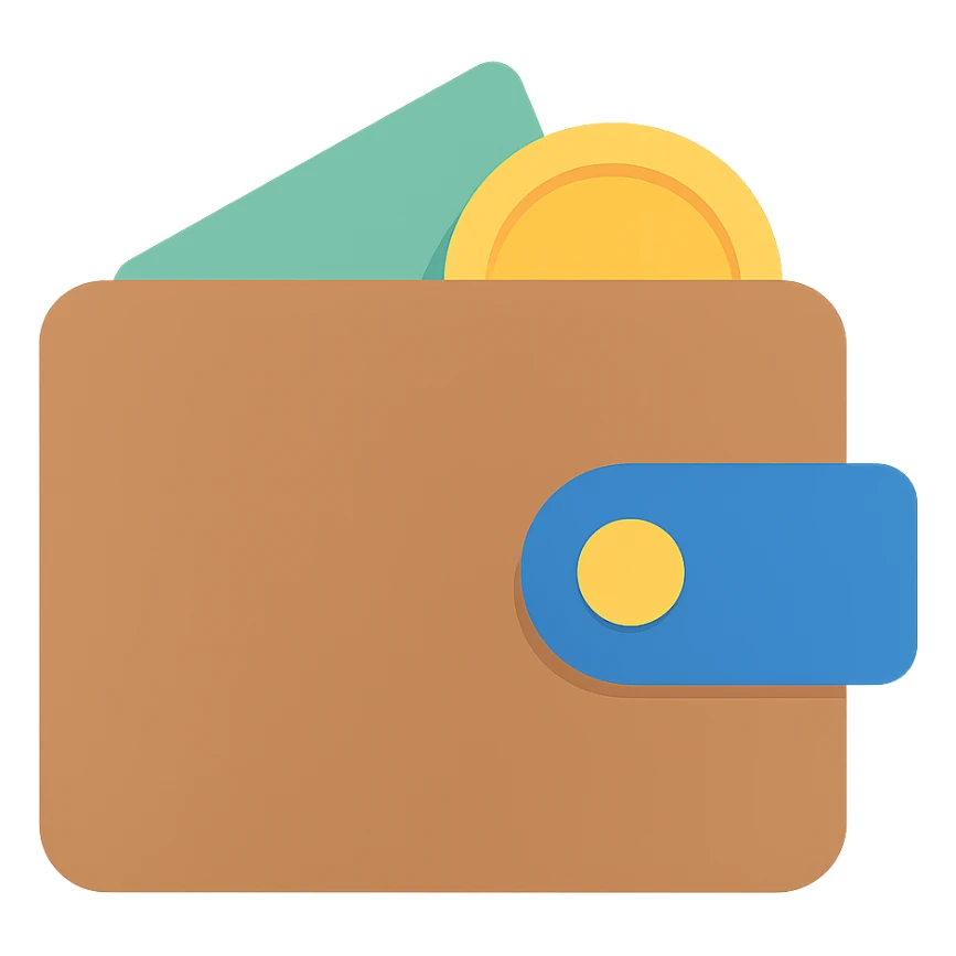 Add a coin partially inside the wallet, keep the color icon style, no background. sticker
