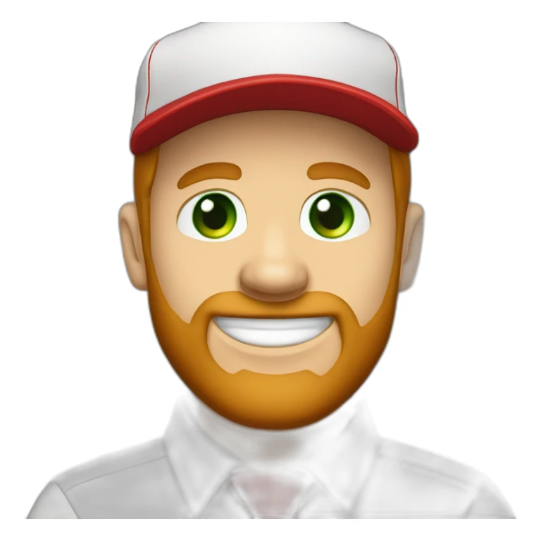 white-man, red-beard-green-eyes-happy-in-black-baseball-cap,-white-shirt-and-red-tie sticker