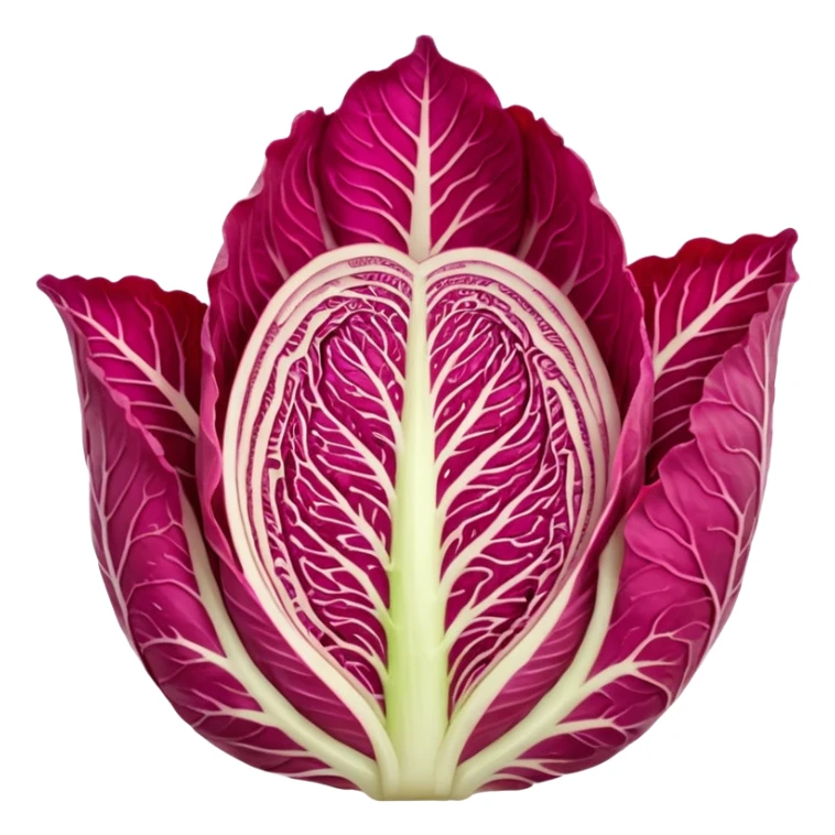 red napa cabbage whole, no green parts, all red, cross-section, no face sticker