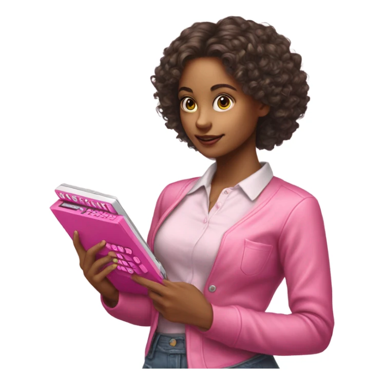 Hyper realistic pretty girl holding pink calculator sticker