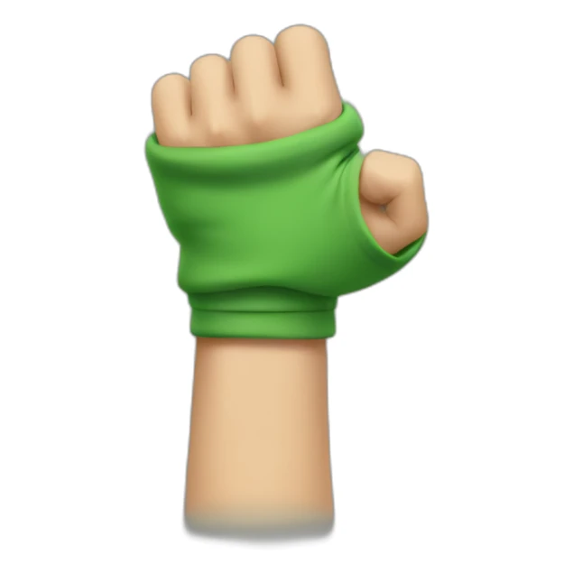 Arm with a green hoodie sleeve sticker