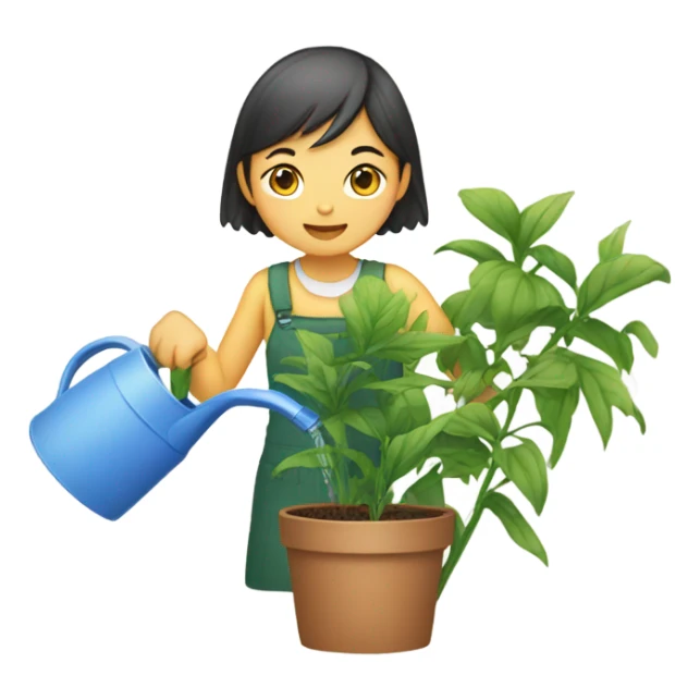 asian girl watering plants sticker