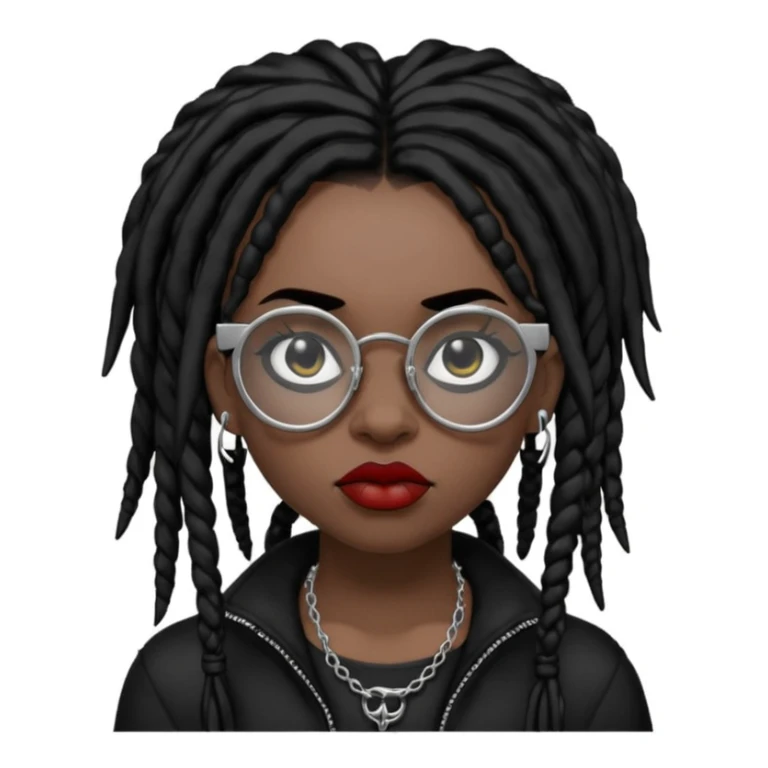 Black goth girl with piercings on both her brows, septum and lips with black dreadlocks and block glasses  sticker
