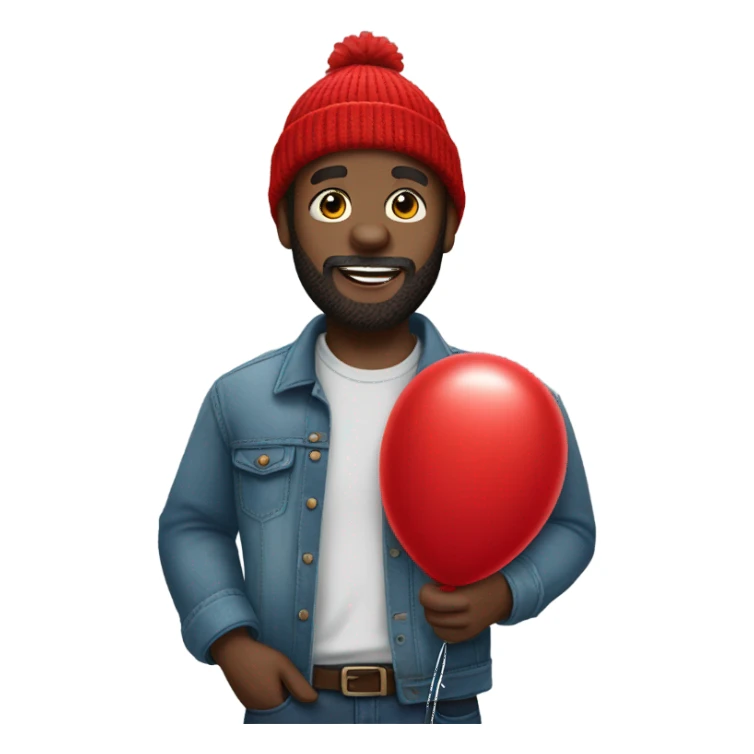 beard black guy with red beanie jean shirt and red balloon in hand sticker