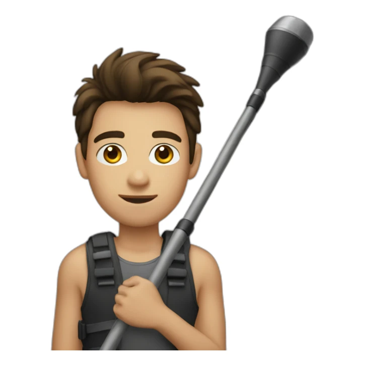 Brunette young Man holding boom pole sticker