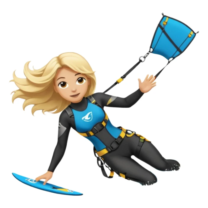 Blonde long haired ladie Kitesurfing with harness sticker