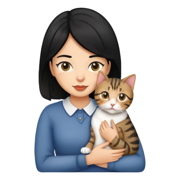 Black hair women with a British tabby  sticker