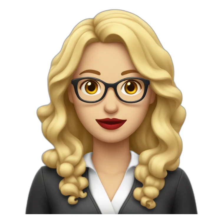 mujer rubia con pelo largo ondulado, con ojos azules, labios rojos y gafas negras sticker