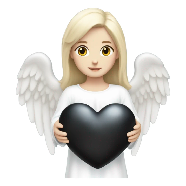 White skinned Angel holding a black heart sticker