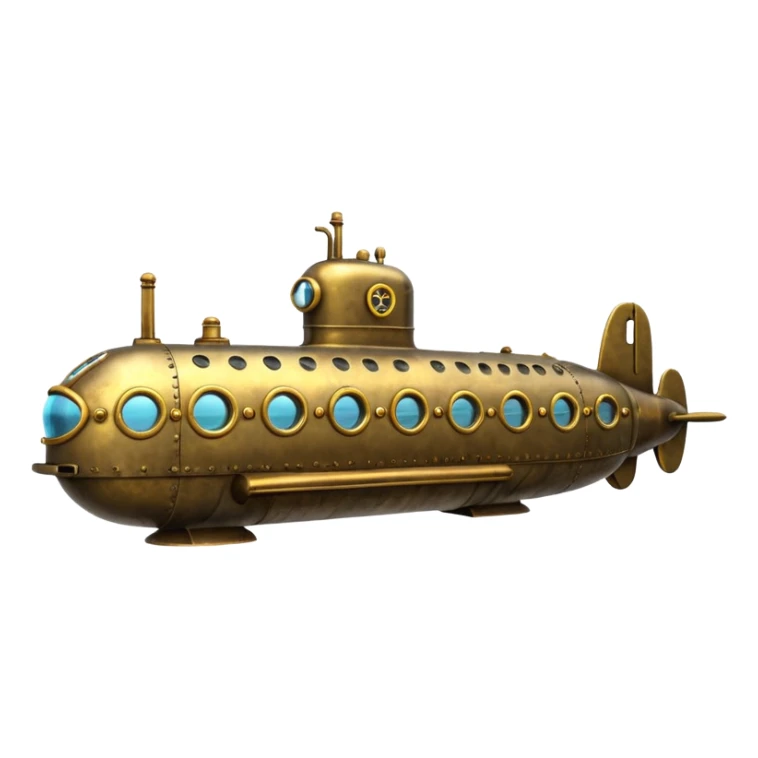 A vintage brass submarine with rivets, propellers, and glowing portholes. 
















 sticker