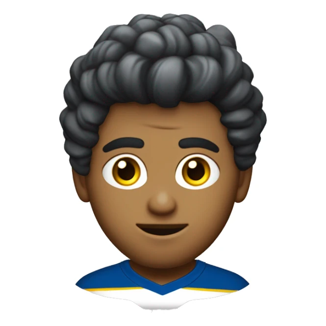 crea un chico con el pelo con ondas semi largo blanco, con la camiseta de boca juniors y que tenga grandes ojos y pequeña nariz y con cejas gruesas sticker