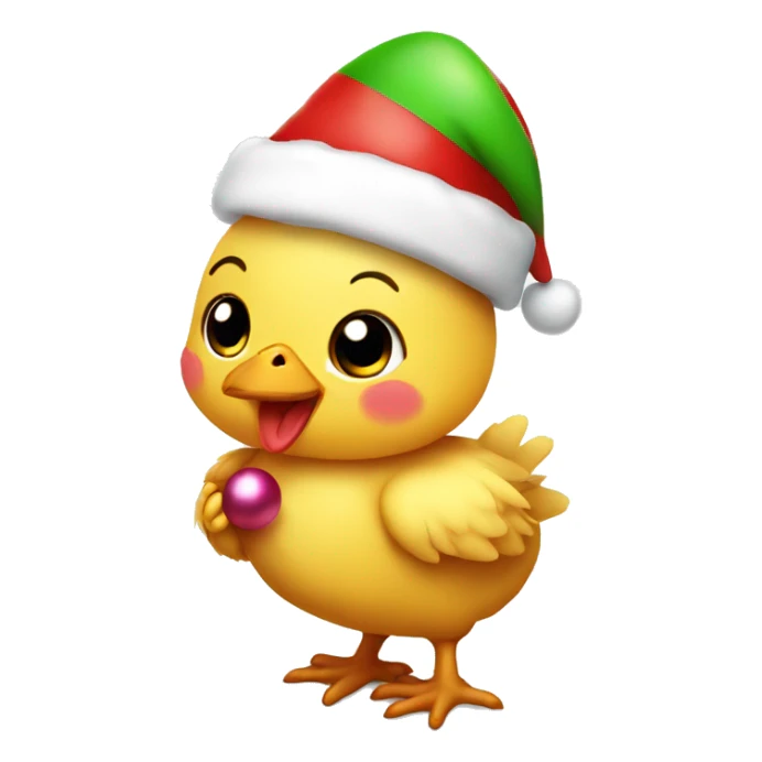 Baby chicken wearing christmas hat holding balloon sticker