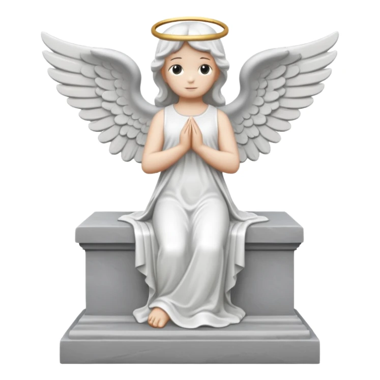 A gravestone emoji with an angel statue on top, white angel, gray stone sticker