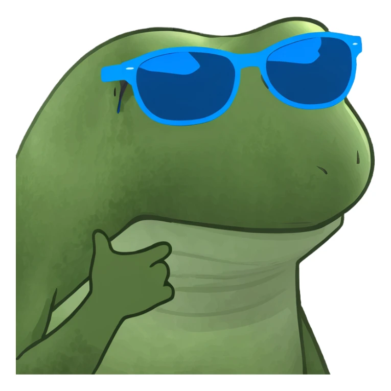 Bufo frog with blue sunglasses, sipping a rainbow cocktail, in bufo style, transparent background sticker