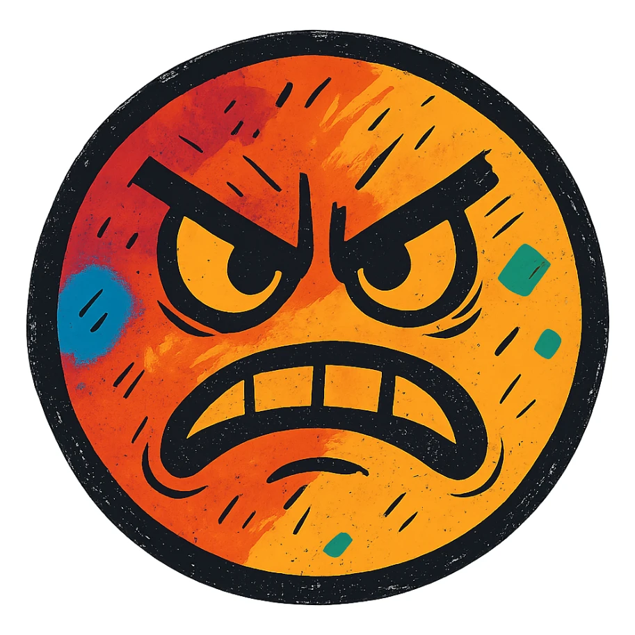 ugly rage emoji with messy colors and rough lines sticker