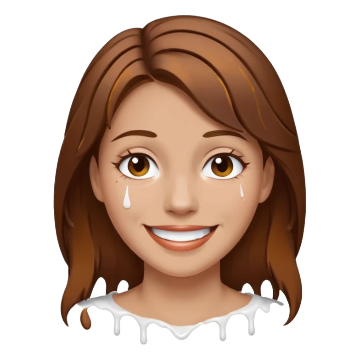Brown Hair Woman , white paint , drip, face, happy sticker