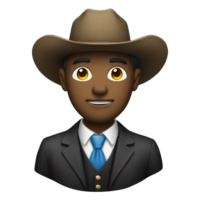 Man in a suit with a cowboy hat sticker