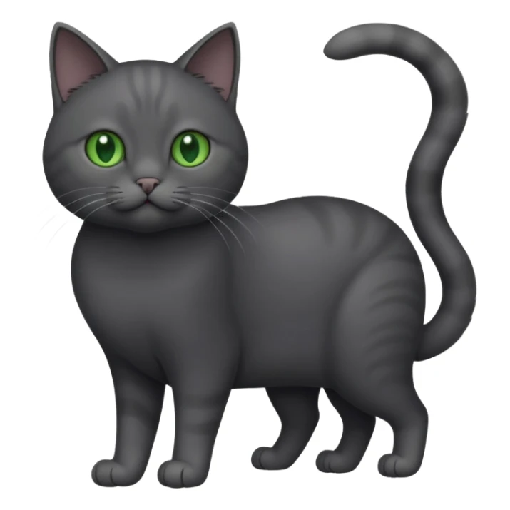 full body gorgeous solid dark grey cat with green eyes, white paws and white whiskers playing sticker