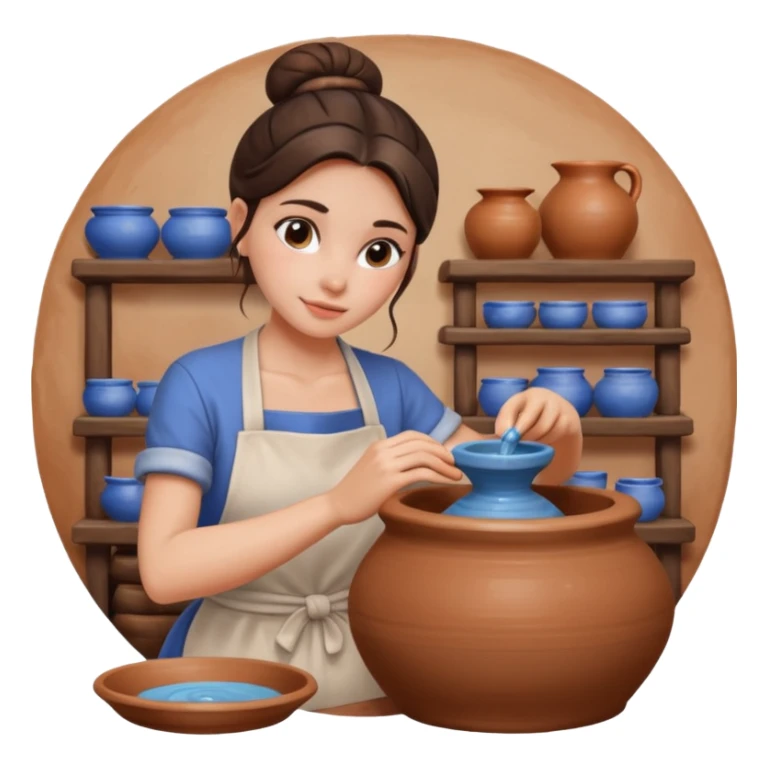 Brunette girl with bun, behind pottery wheel sticker