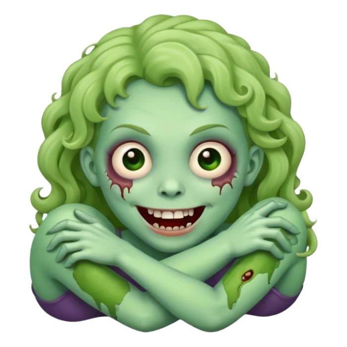 A cute, cheerful zombie is curled up in laughter sticker