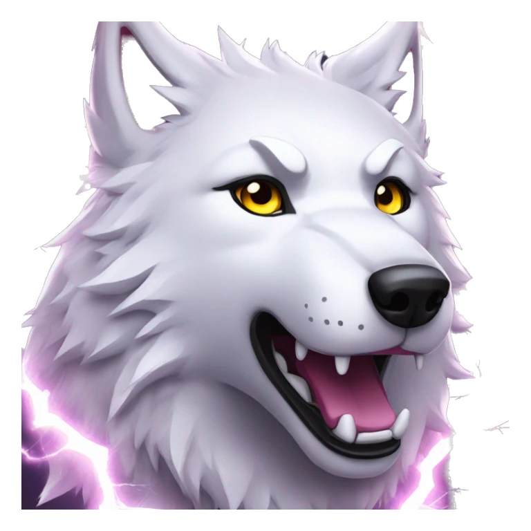 Lightning running sparkling glitter white wolf snarling huge eyes sun halo black white pink red yellow sticker