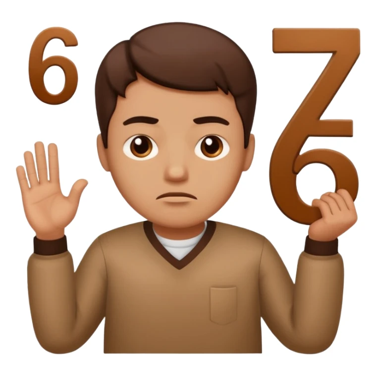 man frowning holding up numbers 6 and 7 sticker